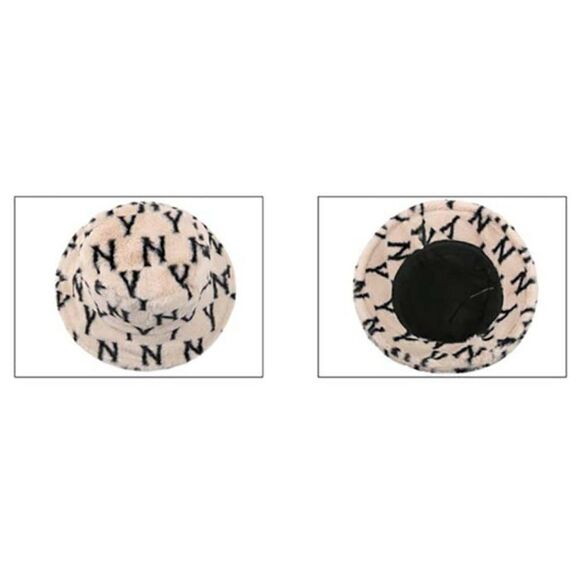 NY Patterned Beige Faux Fur Bucket Hat NWT - Picture 2 of 7